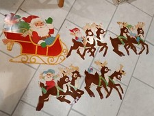 Vintage Christmas Die Cut Decorations Jointed Santa Claus, Gifts, Reindeers, Elf