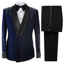 Men Suits Regular Fit Shawl Lapel Formal Beading Formal Dinner Double Breasted