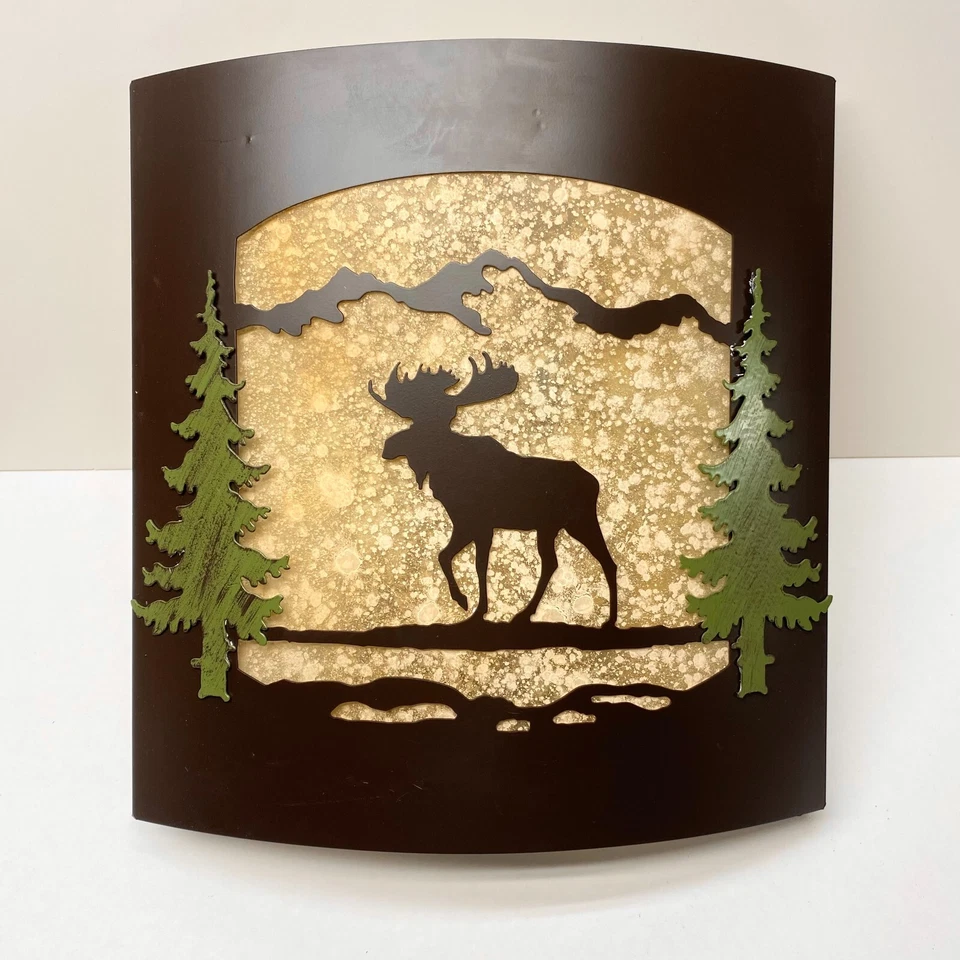 Par de apliques de pared de alce rústico - vidrio ámbar esmerilado y luz de metal bronce Foto 3 de 3