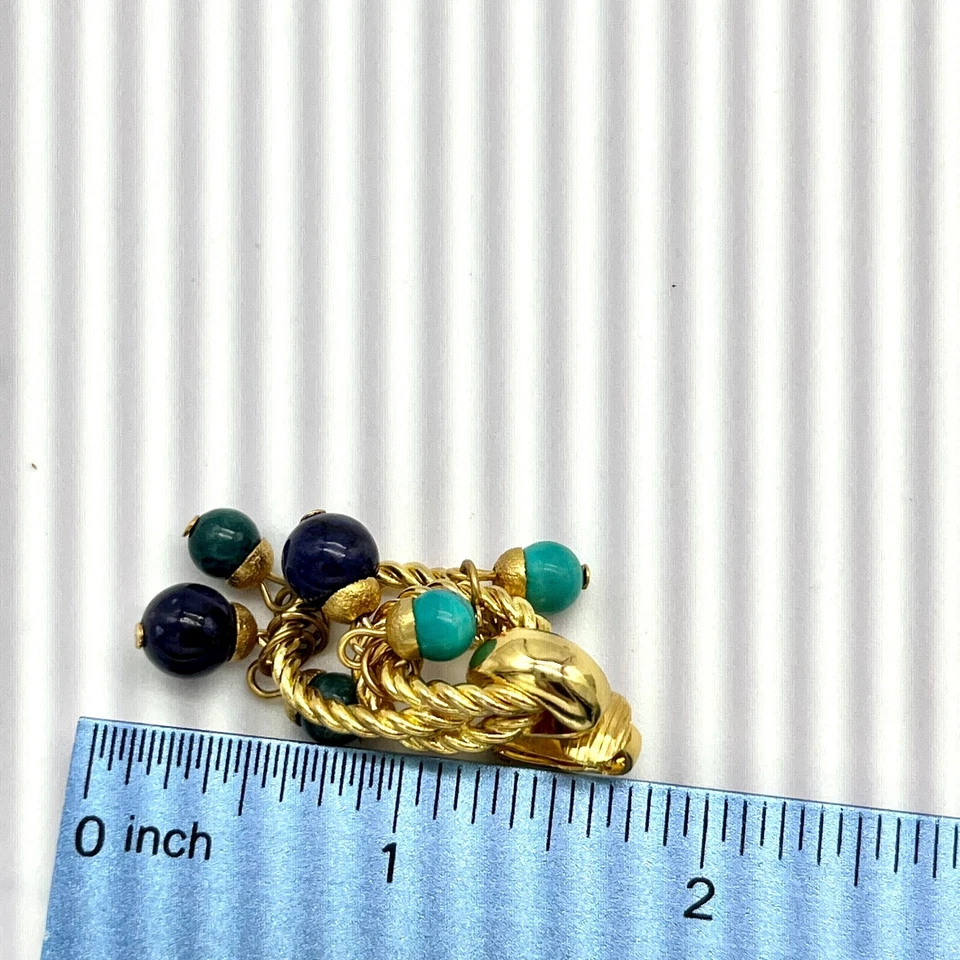 Pendientes colgantes Diane Von Furstenburg tono dorado azul turquesa cuentas clip Foto 4 de 4