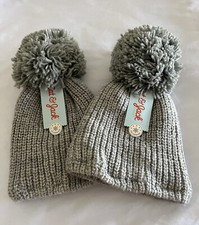 2 NEW Cat and Jack Pom Pom Knit Beanie Hat One Size Girls Boys Gray Winter Set