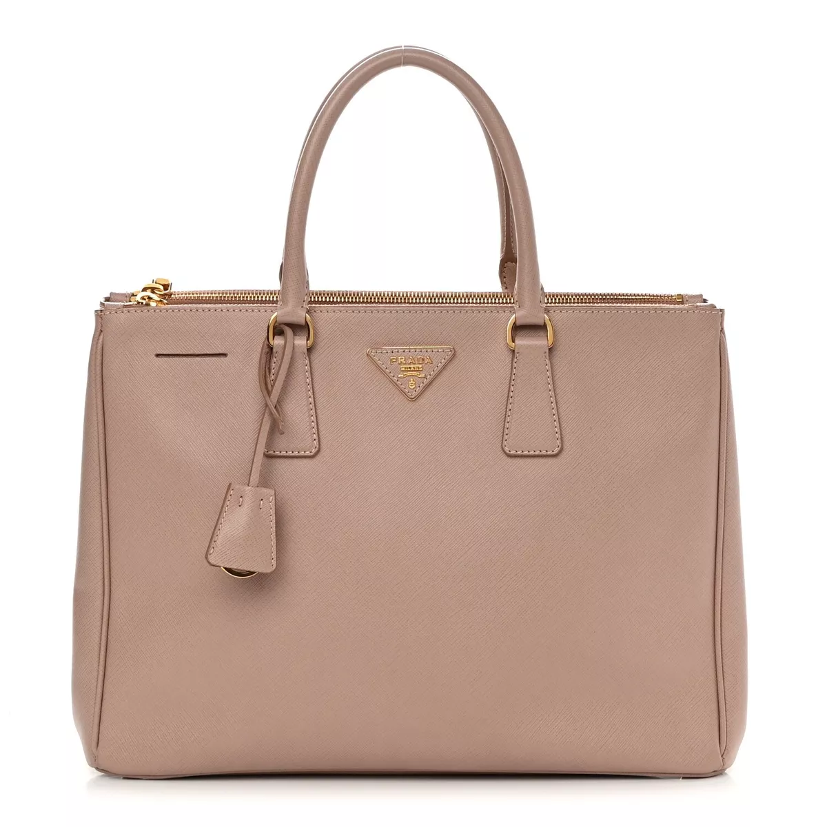 Prada Camel Brown Saffiano Lux Leather Extra Large Double Zip Tote