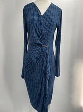 Michael Kors Women's Metal Accent Long Sleeve Knee Length Wrap Dress Blue Size M