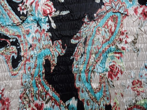 Alberto Makali Blouse Misses L Ivory Black Blue Coral Crinkle Poly Embellished - Picture 3 of 6