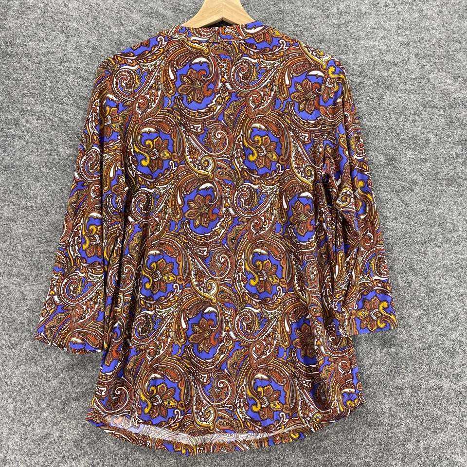 Blusa Jones New York Mujer M Mediana Marrón Geométrica Cuello en V Manga 3/4 Informal Foto 2 de 4