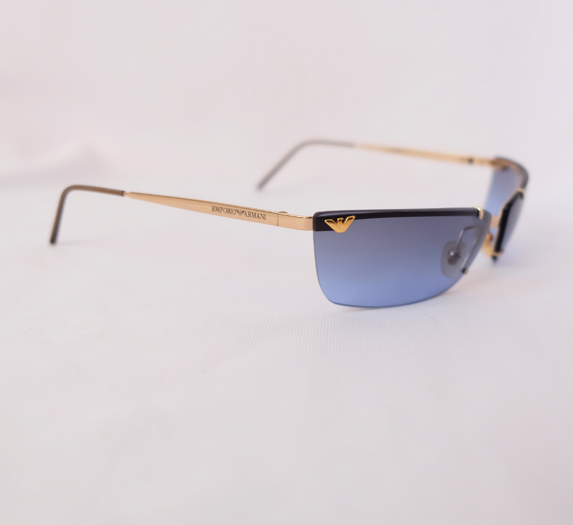 Emporio Armani 170-S Vintage Y2K Sunglasses Gold Frame Blue Lens
