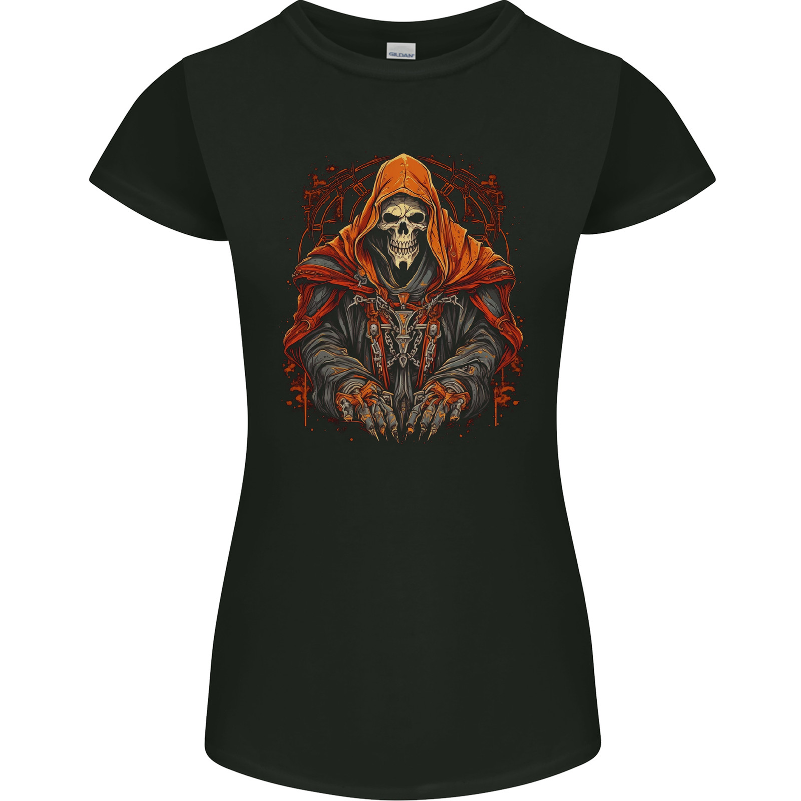 Grim Reaper En Túnicas Satánicas Medievales Camiseta Petite Para Mujeres