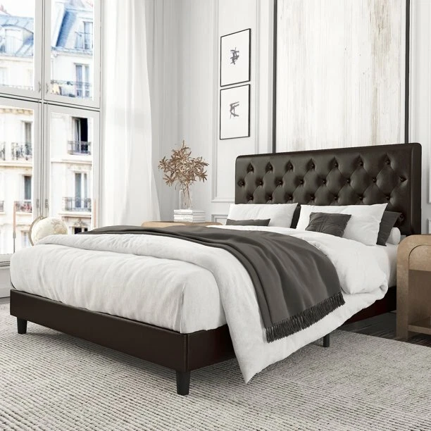 Faux leather bed frame cheap full