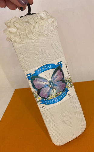 Vintage Social Butterfly ☆ Knee High Lace Top Socks ☆ Kids Frill - Size 9 -12