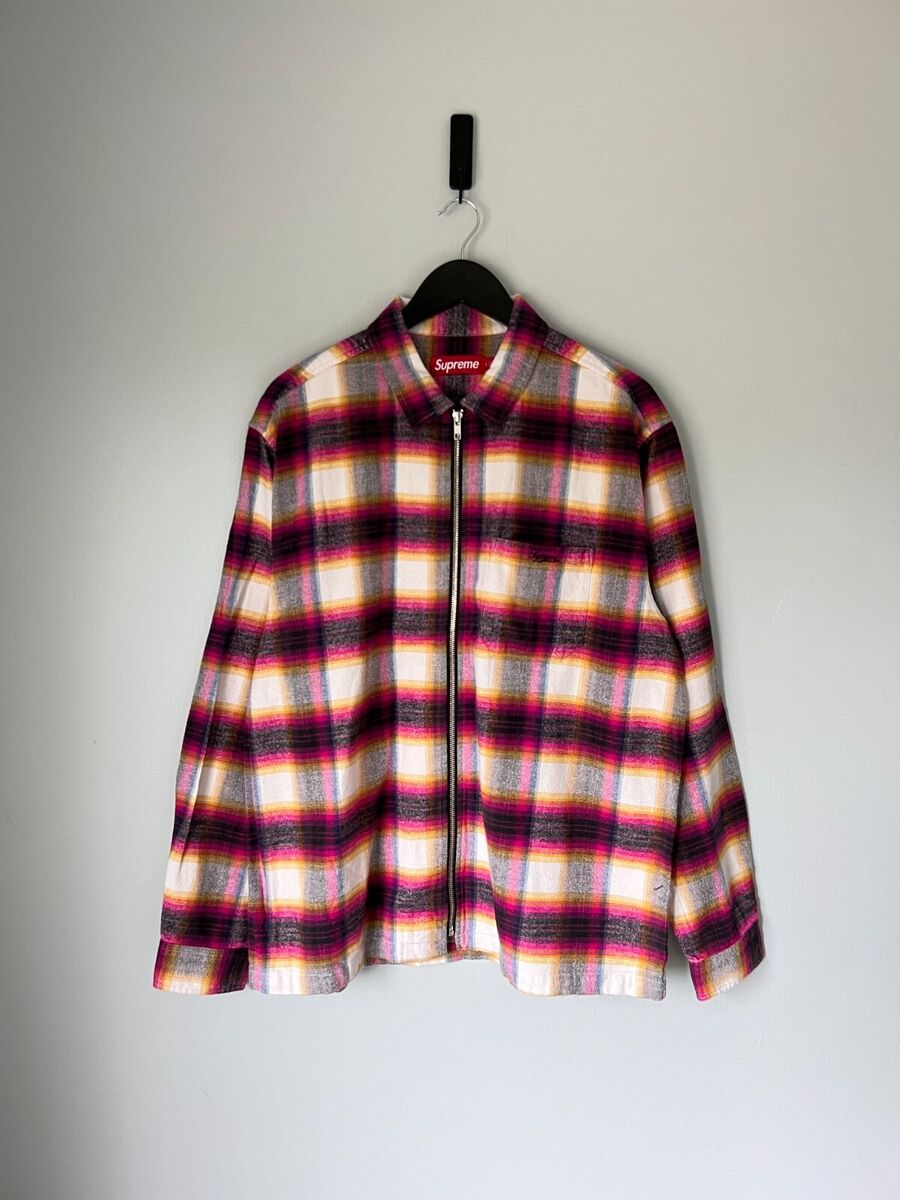 Supreme Shadow Plaid Zip Up Flannel Shirt - Size Large Supreme Shadow Plaid Zip Up Flannel Shirt - Size Large