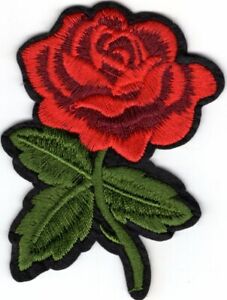 RED ROSE 3 1/2"  Iron On Patch Flowers Roses Garden