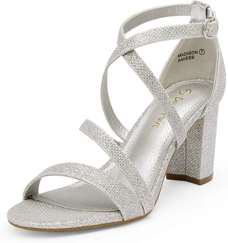 Women Chunky Block Heel Open Toe Across Strap Buckle Wedding Party Dress Shoes - Picture 19 of 22
