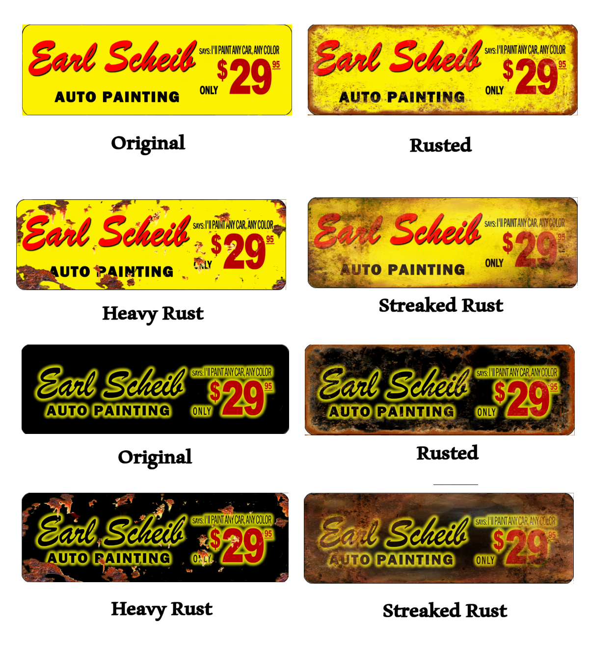 Earl Scheib 'A' Auto Painting 4x12" Aluminum Wall Sign Decals 2 Colors