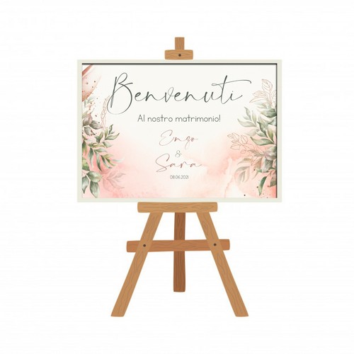 CARTELLO DI BENVENUTO MATRIMONIO CARTONCINO 50X70 FIORI GREENERY LEGNO VARI MOD - Foto 2 di 12