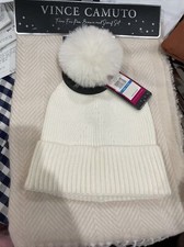 Vince Camuto Faux Fur Pom Beanie And Scarf Set White Cream