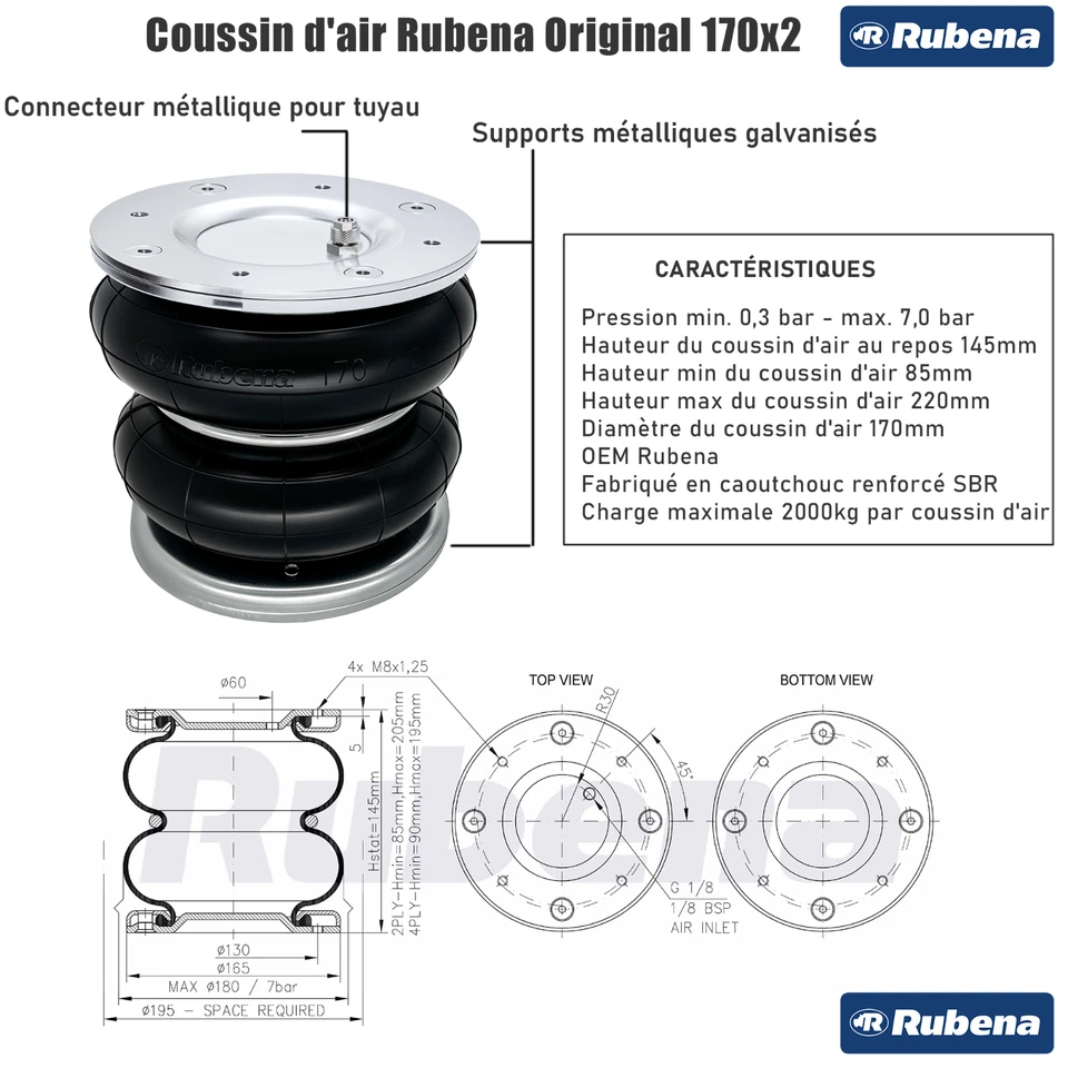 Kit de suspension pneumatique pour Iveco Daily 35c-55c arrière à roues jumelées - Photo 4/4