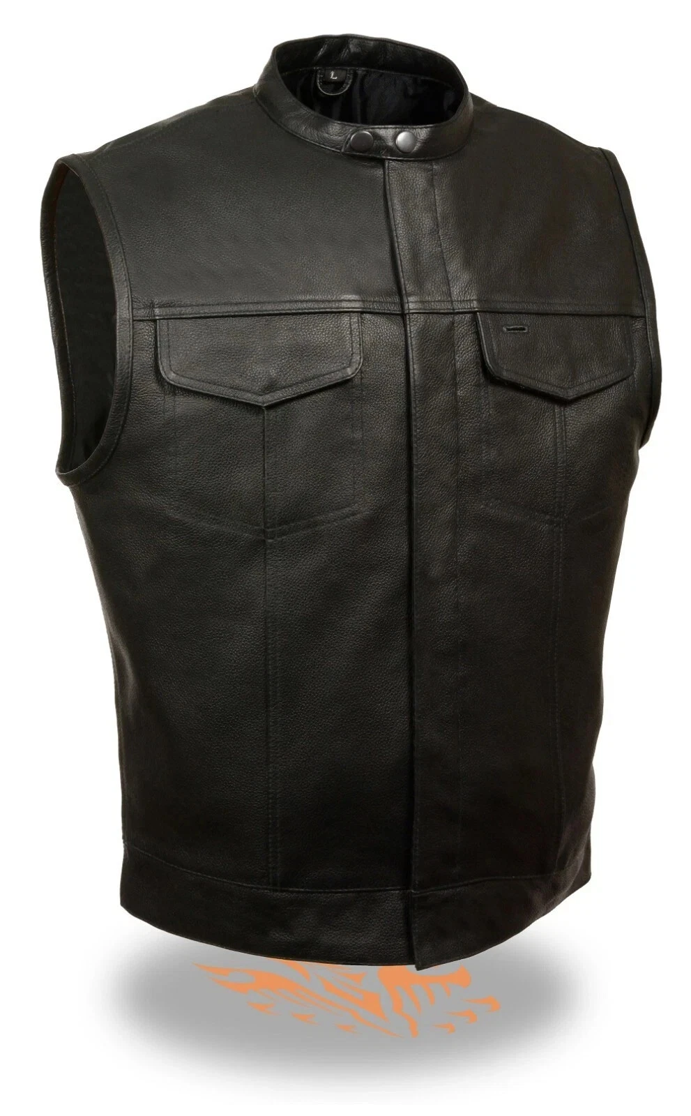 New Men's Black Collared Leather Anarchy Vest Lambskin Leather Drop Pockets 2