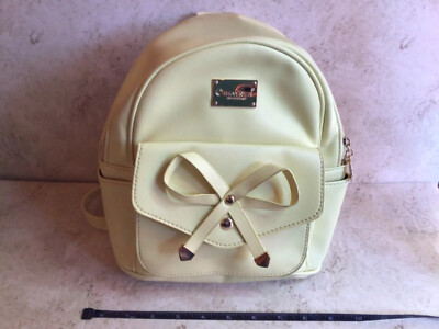 Mini Yellow Cute Leather Backpack Purse Tote- Bow Tie Front- Adjustable Straps
