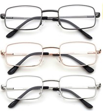 Reading Glasses Classic Square Retro Metal Frame Spring Hinge Reader Men