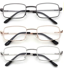 Reading Glasses Classic Square Retro Metal Frame Spring Hinge Reader Men 