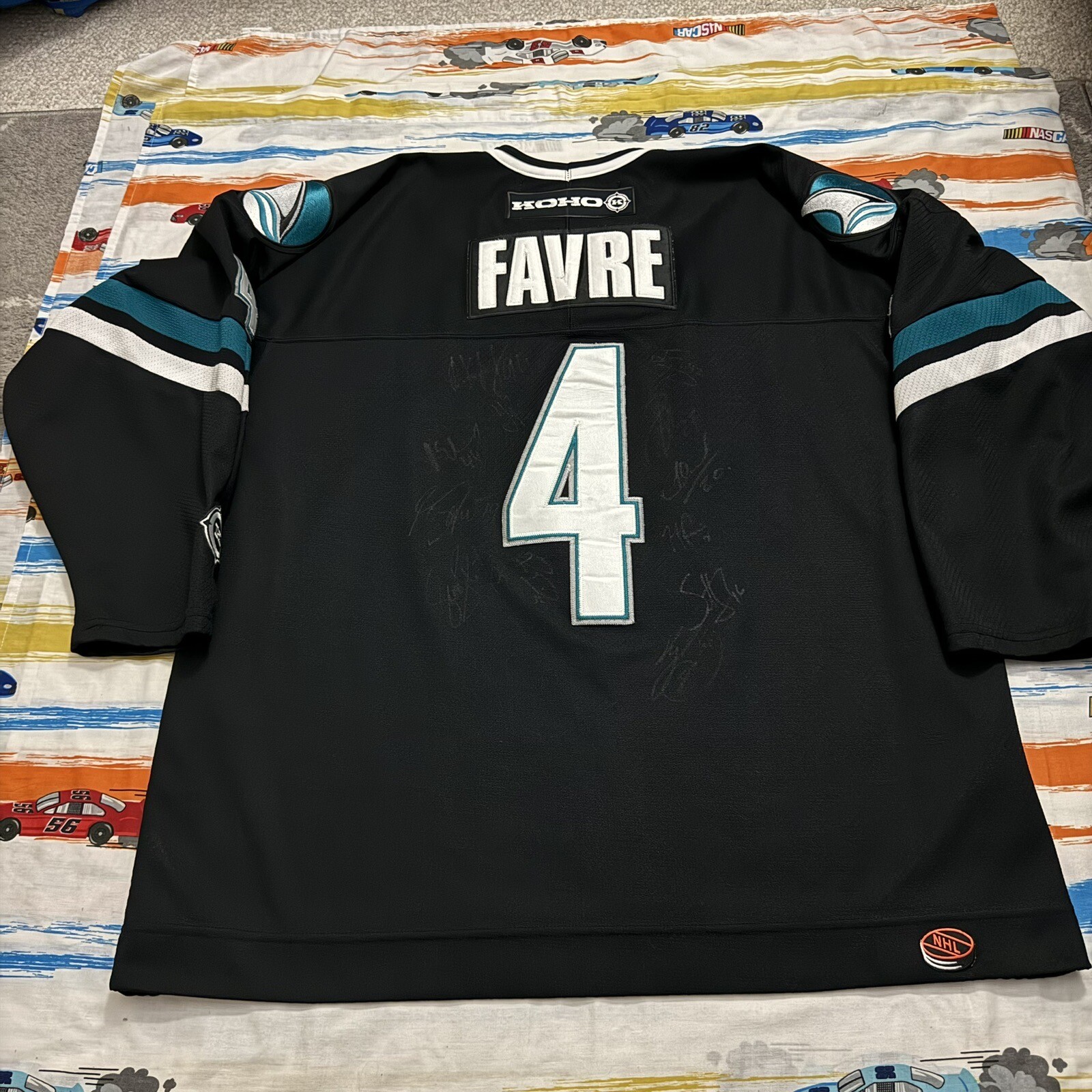 Vintage San Jose Sharks x Brett Favre #4 Autographed KOHO Jersey / Adult XL
