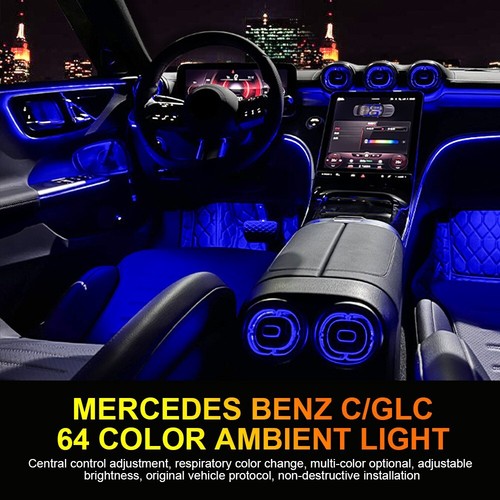 64 Colors Front Rear Air AC Vent LED Ambient Light 7PCS For Mercedes Benz C W206 - Foto 6 di 15