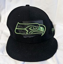 Seattle Seahawks 59Fifty Black/Metallic Neon Green  Hat. Fitted Size: 7 3/8