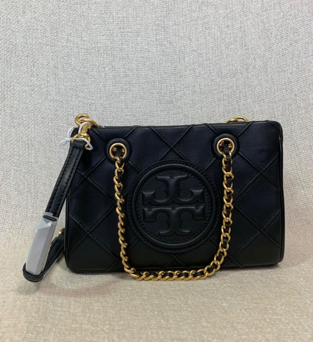 NEW Tory Burch Soft Fleming Black Leather Small Chain Tote  display picture 1