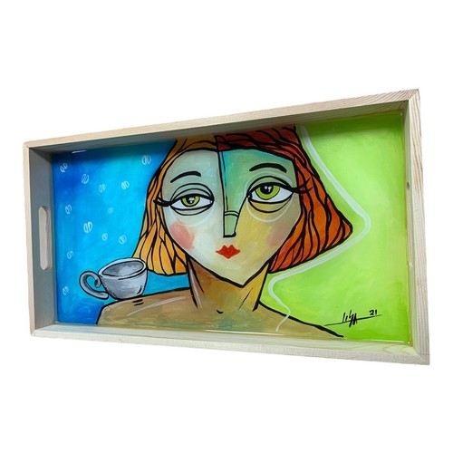 Hand Painted Wooden Serving Tray with Handles 7.5”X13.5” Cuban Art By LISA - Picture 3 of 7