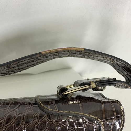 Borsa a mano GUESS finto rettile serpente Gator design pelle borsa marrone tasca - Foto 11 di 11