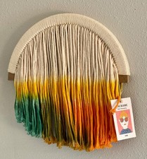 FLBER Macrame Wall Hanging Dip Dyed Circle Hoop Yarn Tapestry Gypsy 13.7" D