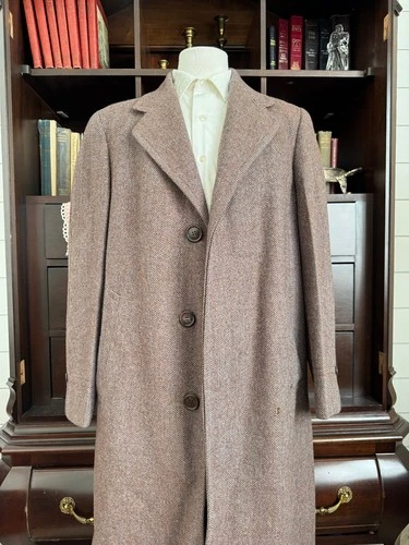 1930s 1940s VTG Brown Wool Tweed Overcoat 36R/37R AS-IS - product listing photo