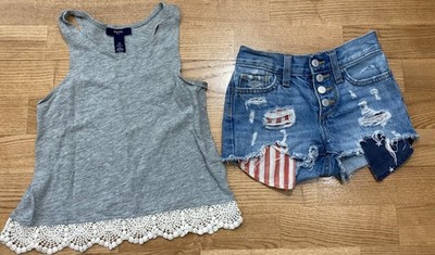 Girl's Gap & Old Navy Outfit Size 6 - Gray Tank w/Jean Shorts EUC