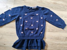 🌸 Mädchen festliches Feinstrick-Kleid Marine goldene Herzen Gr.92 Topolino