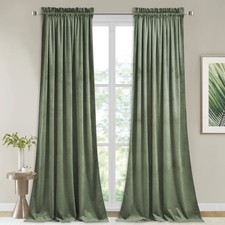 Sage Green Velvet Curtains, 228.6cm Long, Living Room, Thermal Insulated Sliding Door...