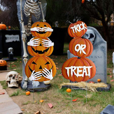 2Pack Glow in the Dark Halloween Garden Stakes   Stacked Pumpkin Design, Outdoor