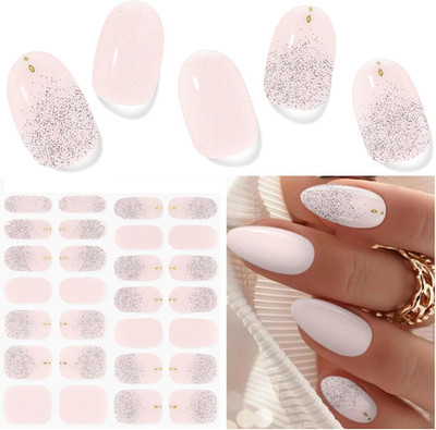 Semi Cured Gel Nail Strips (Fingertip Ballet), 28 Pcs UV Gel Nail Stickers for W