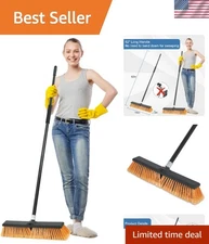 Outdoor Push Broom 18 Inch Heavy Duty Long Handle Garage Indoor Cleaning