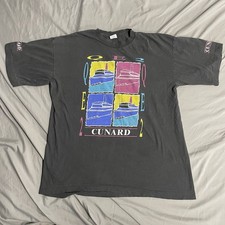 Vintage 90s QE2 Queen Elizabeth 2 Cunard Black T Shirt Size Mens XL Cruise Ship