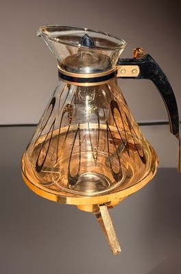 Vitg MCM David Douglas Flameproof Black & Gold Coffee Carafe w/ Stand-8Cups-EUC