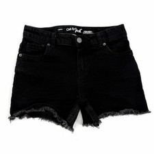 Cat  Jack Shorts Girls L 10-12 Black Stretch Denim Cutoffs Raw Hem Adjust Waist