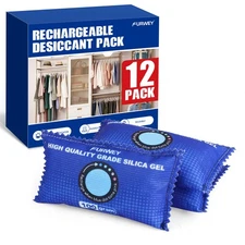 12 Pack Rechargeable Desiccant Packs, 100g Each, Blue, Color Indicating Silic...