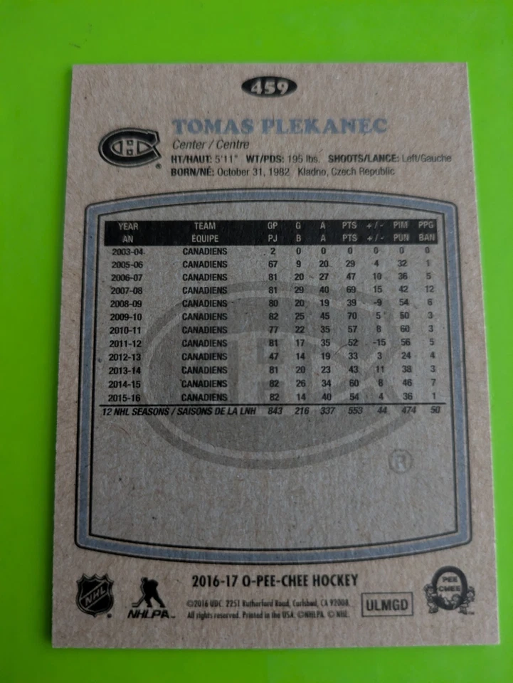2016-17 O-Pee-Chee Retro #459 Tomas Plekanec Montreal Canadiens - Image 2 of 2