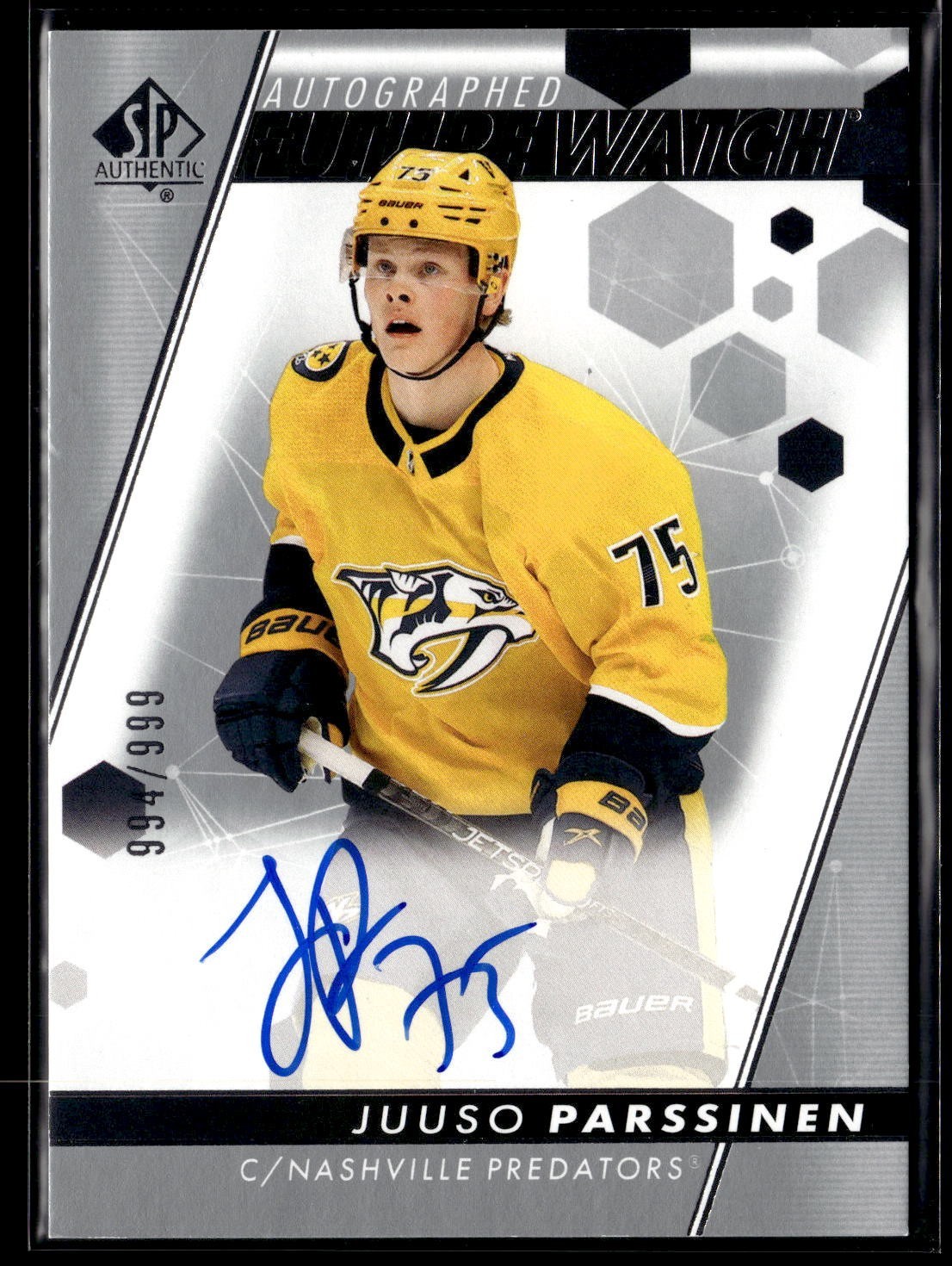 2022-23 SP Authentic Hockey JUUSO PARSSINEN /999 Auto #172 PREDATORS D385