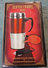 CVS 15 oz Insulated Heated Travel / Coffee Mug 12V Red  Silver 7.5" NIB