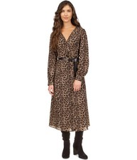 Michael Kors Womens Animal Print Belted Midi Dress, brown, Petite, PP/PXS