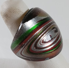 Multi-color swirl art glass ring silver green gold colors size 5.5 black base