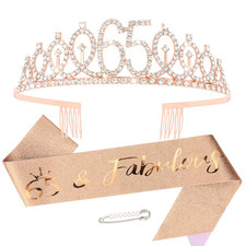 Rose Gold 65Th Birthday Tiara Crown and '65 Fabulous' Sash Set for Women