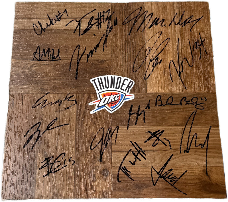 2025 2026 OKLAHOMA CITY THUNDER TEAM SIGNED BASKETBALL FLOORBOARD
