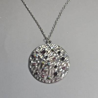 Paparazzi COMET BELOW Purple Iridescent Rhinestones on Silvertone Disc Necklace